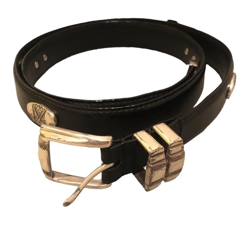 Men’s Top Grain Oil-Tan Leather Golf Belt 42” Black Club Conchos Silver Buckle